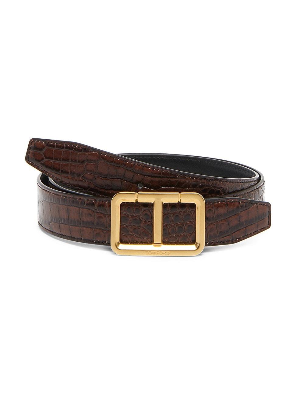 TOM FORD Scored Buckle Alligator Embossed Leather Belt Product Image