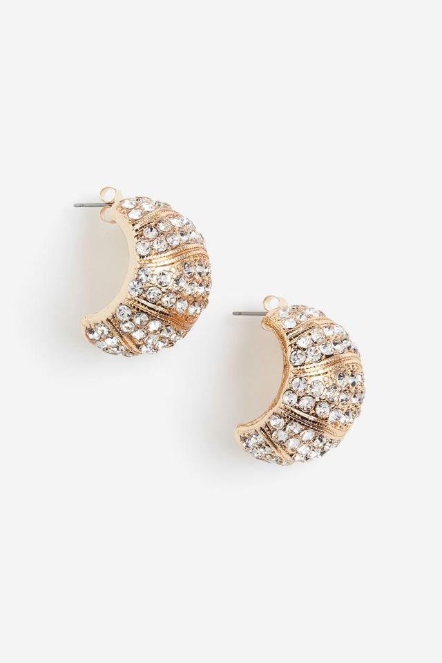 H & M - Wide Rhinestone Earrings - Gold Product Image