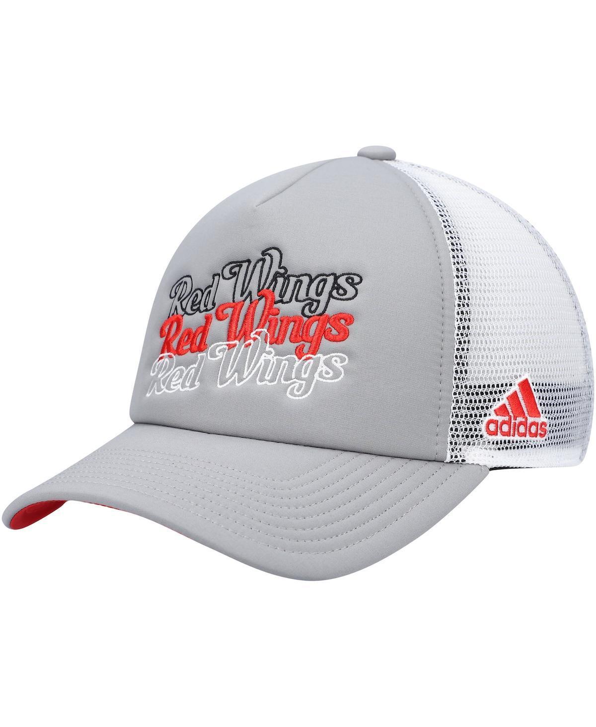 Womens adidas Gray/White Detroit Red Wings Foam Trucker Snapback Hat Product Image