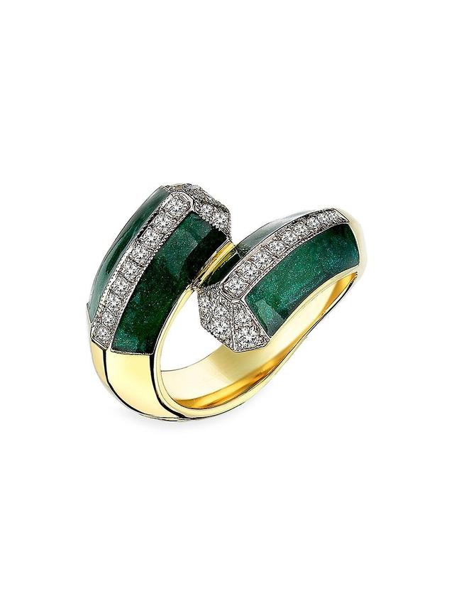 Womens 14K Yellow Gold, Malachite Enamel & 0.77 TCW Diamond Bypass Ring Product Image