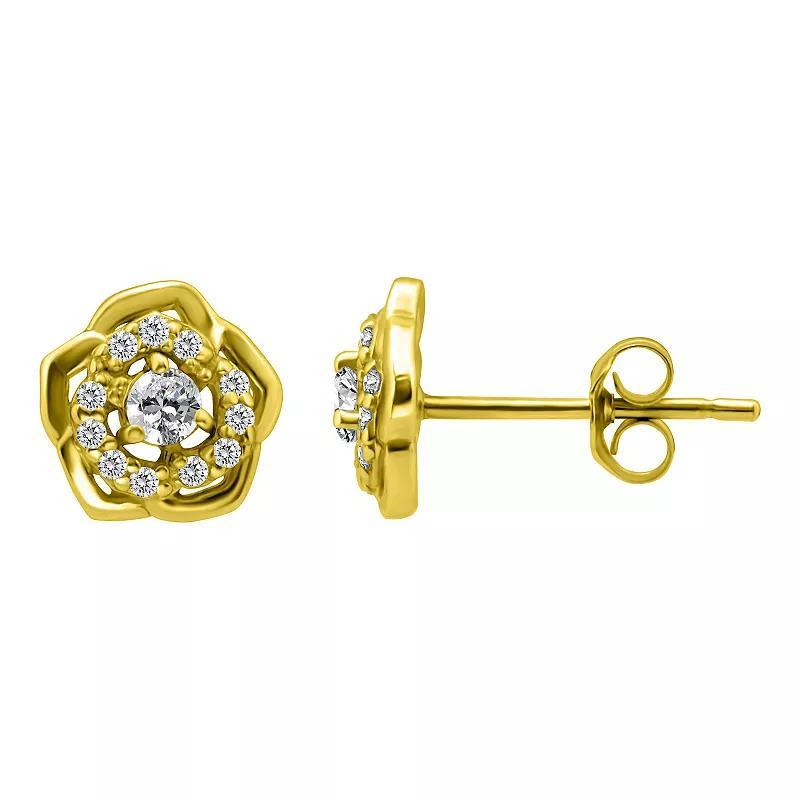 Aleure Precioso Sterling Silver Cubic Zirconia Rosette Stud Earrings, Womens, Gold Tone Product Image