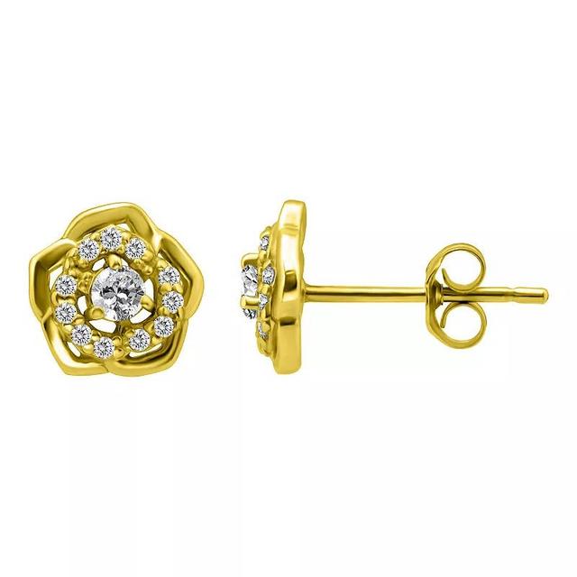 Aleure Precioso Sterling Silver Cubic Zirconia Rosette Stud Earrings, Womens, Gold Tone Product Image