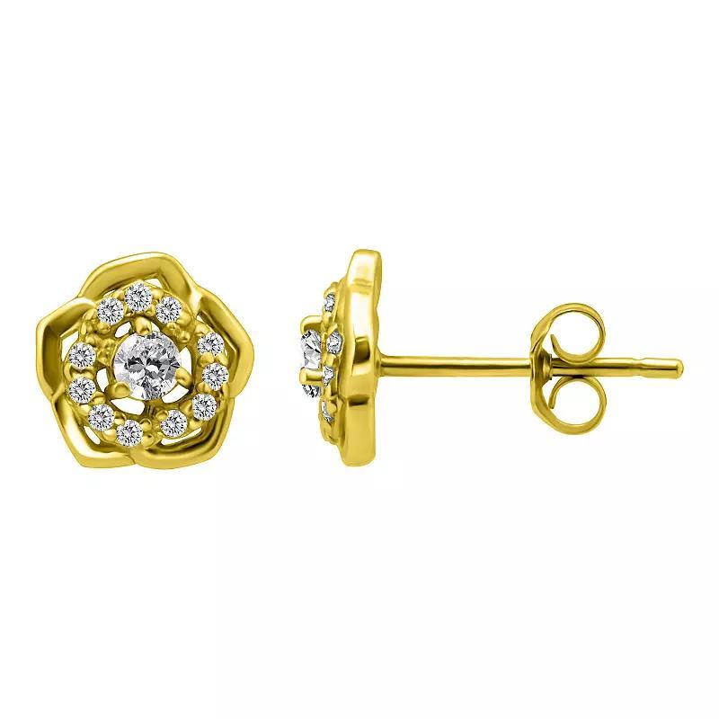 Aleure Precioso Sterling Silver Cubic Zirconia Rosette Stud Earrings, Womens, Gold Tone Product Image