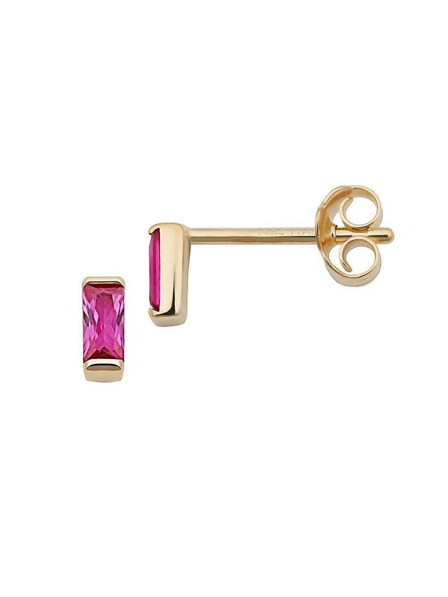 Womens 14K Yellow Solid Gold, Rosy Red Fresco Baguette Micro Single Stud Single Product Image