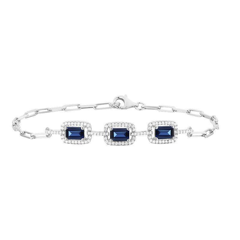 Sterling Silver Lab-Created Blue & White Sapphire Bracelet, Womens Product Image