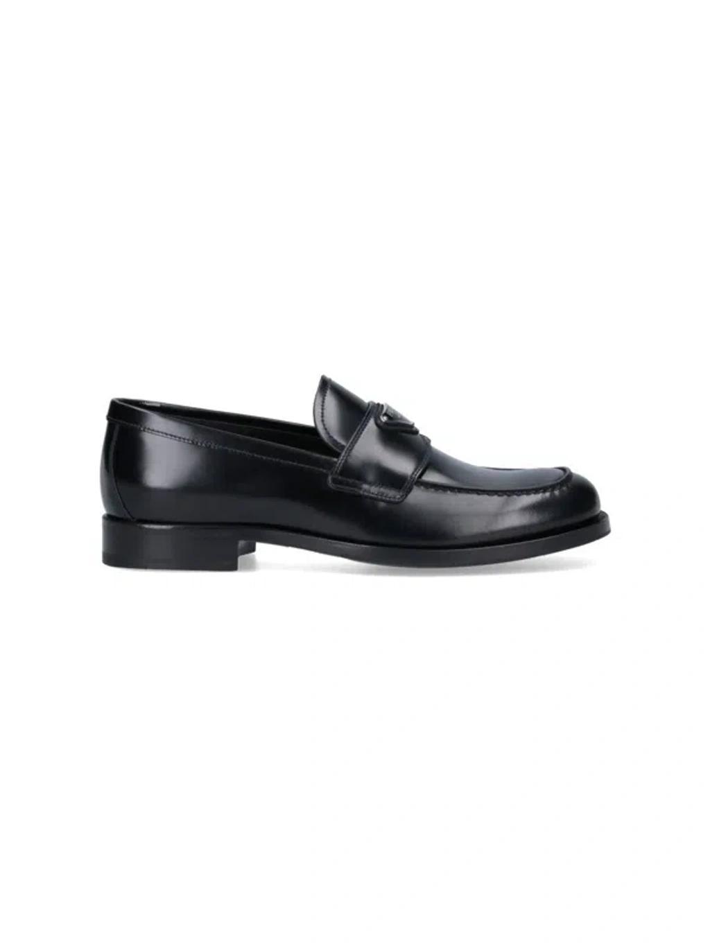 PRADA Logo Leather Loafer In Black Product Image