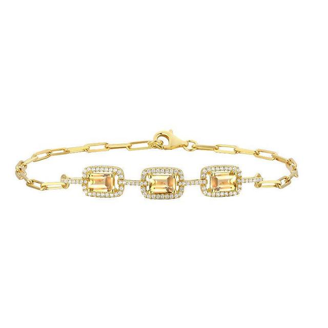 14k Gold Over Silver Citrine & Lab-Created White Sapphire Bracelet, Womens Gold Tone Product Image