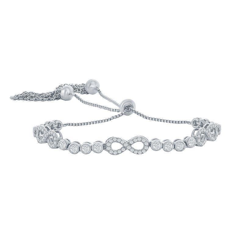 Argento Bella Sterling Silver Bezel-Set Cubic Zirconia Infinity Bracelet, Womens White Product Image