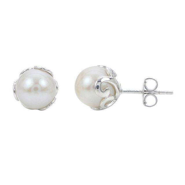 PearLustre by Imperial Sterling Silver Filigree Freshwater Cultured Pearl Stud Earrings, Womens Product Image