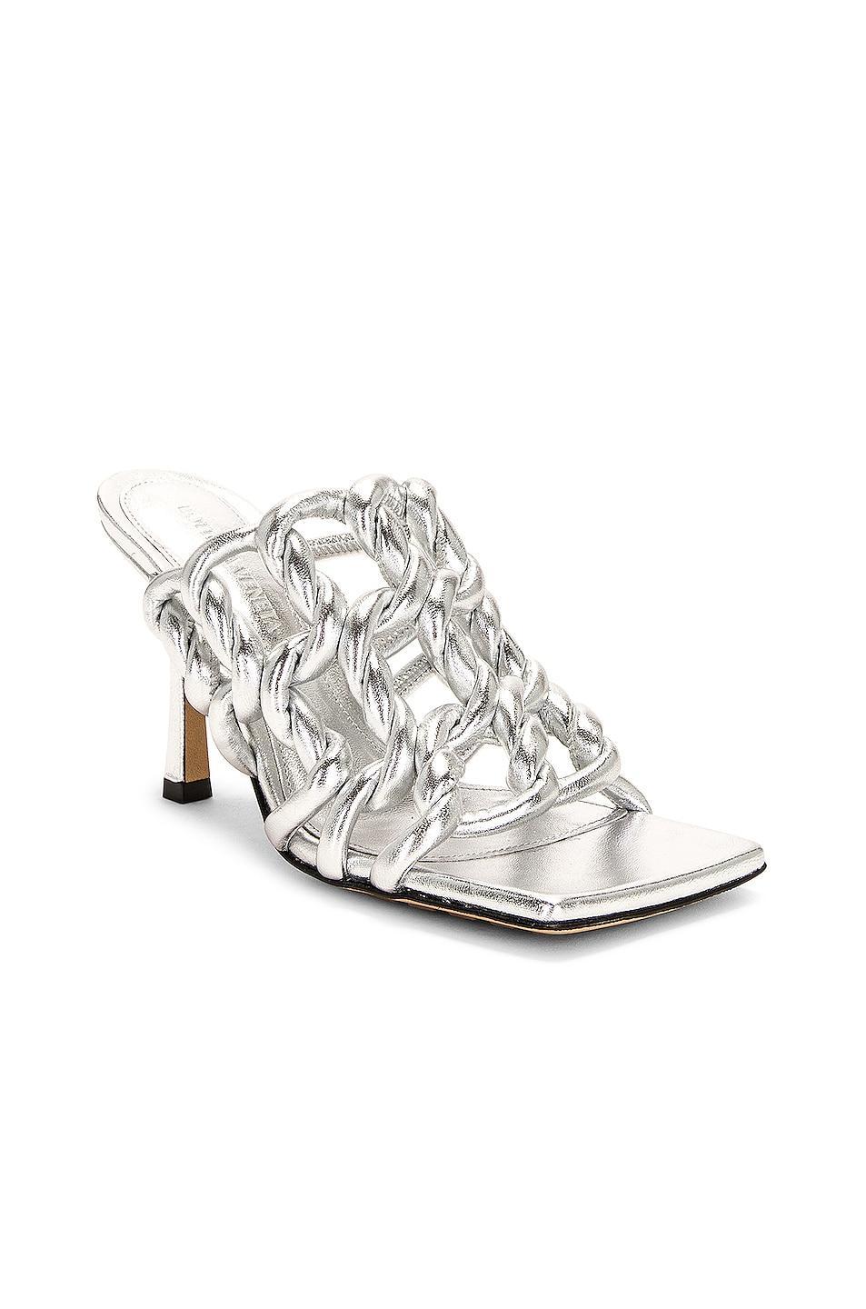 Bottega Veneta Reflection Weave Stretch Mule Sandals Metallic Silver. (also in 36, 36.5, 39, 39.5). Product Image