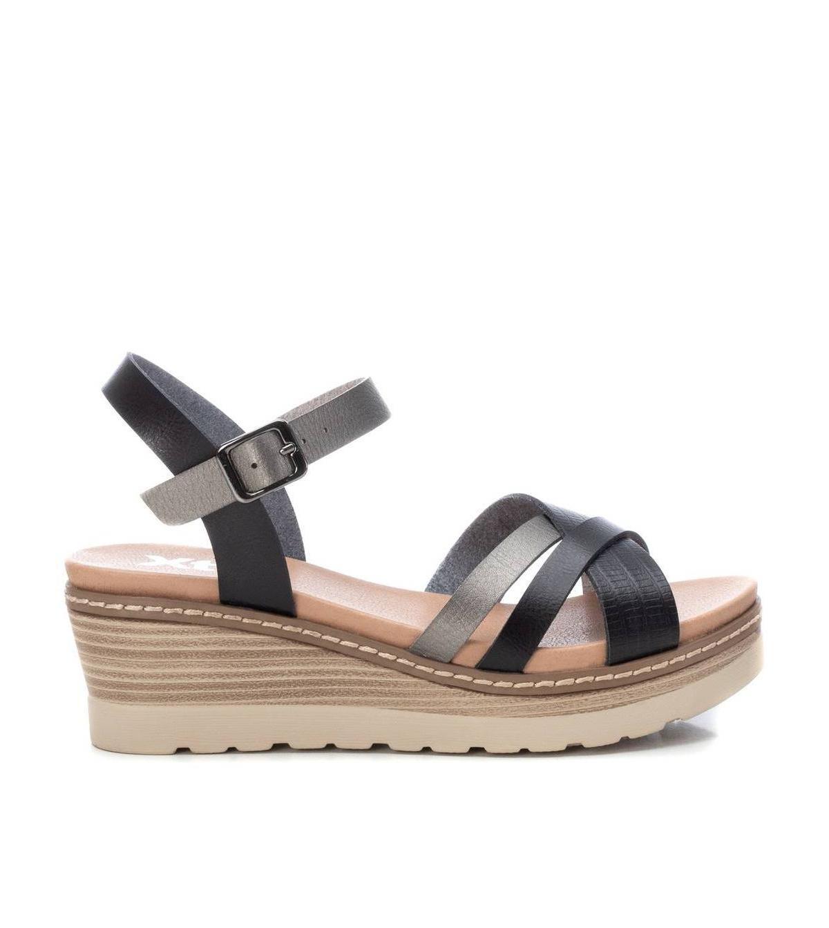 Womens Wedge Sandals By Xti, 14078803 Black With Silver Accent Product Image