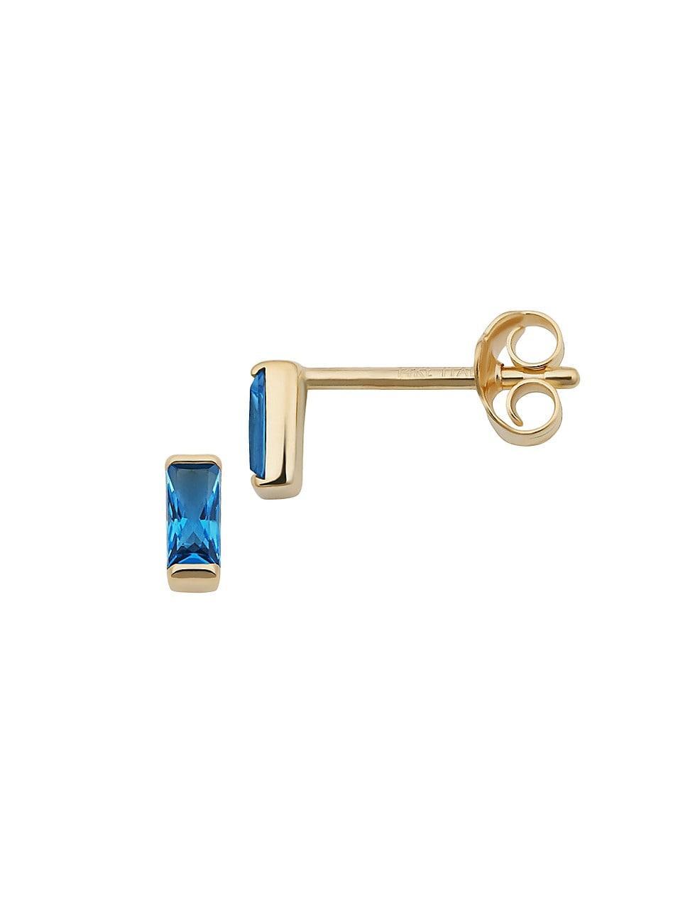 Womens 14K Yellow Solid Gold, Ocean Blue Fresco Baguette Micro Single Stud Single Product Image