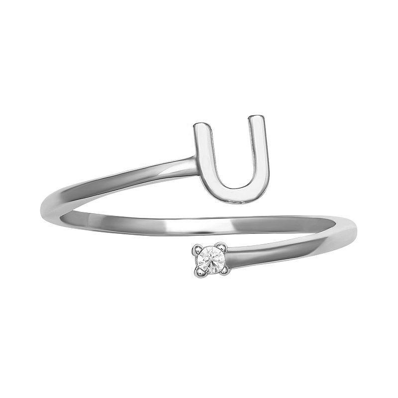 PRIMROSE Sterling Silver Cubic Zirconia Initial Bypass Band Ring, Womens Sterling Silver G Product Image