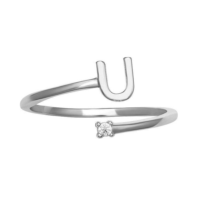 PRIMROSE Sterling Silver Cubic Zirconia Initial Bypass Band Ring, Womens Sterling Silver U Product Image