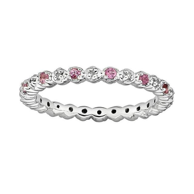 Stacks & Stones Sterling Silver Pink Tourmaline & Diamond Accent Stack Ring, Womens Product Image