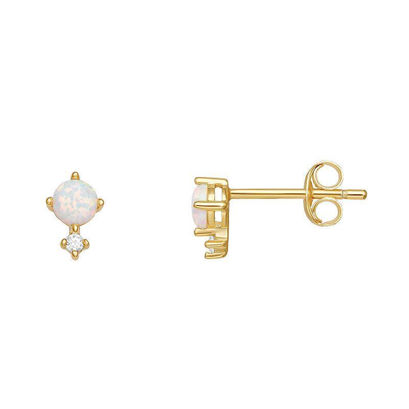 PRIMROSE 18k Gold Over Silver Opal & Cubic Zirconia Stud Earrings, Womens, Gold Over Sterling Product Image