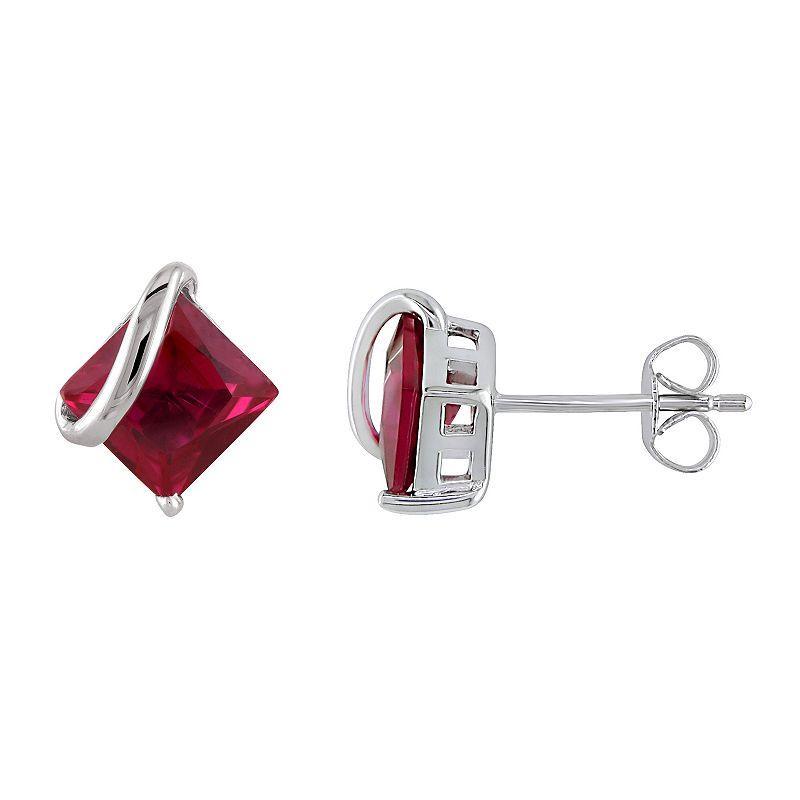 Stella Grace 10k White Gold Lab-Created Ruby Stud Earrings, Womens, Red Product Image