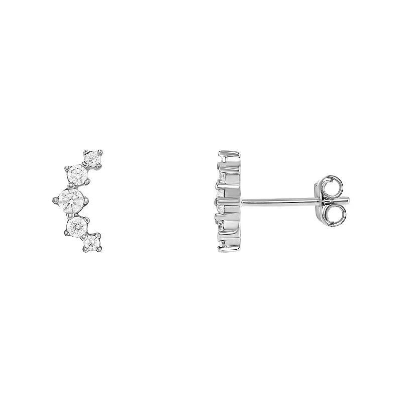 PRIMROSE Sterling Silver Cubic Zirconia Crawler Stud Earrings, Womens, Sterling Silver White Product Image