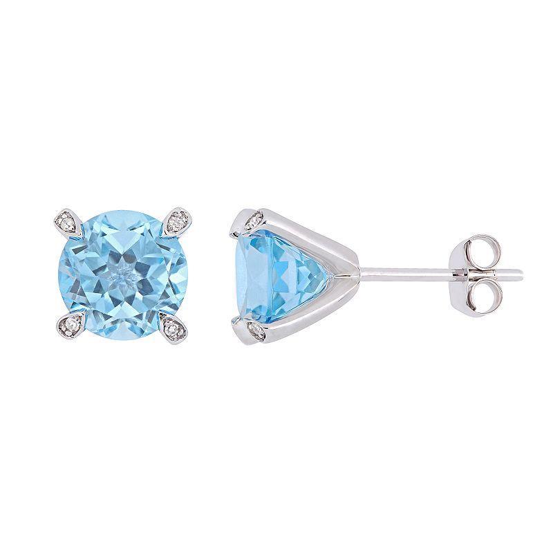 Stella Grace 10k White Gold Blue Topaz & Diamond Accent Stud Earrings, Womens Product Image