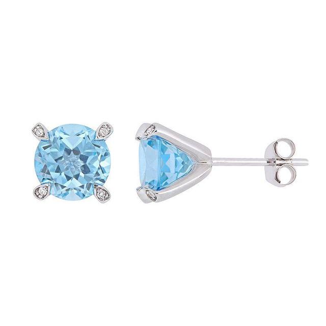 Stella Grace 10k White Gold Blue Topaz & Diamond Accent Stud Earrings, Womens Product Image