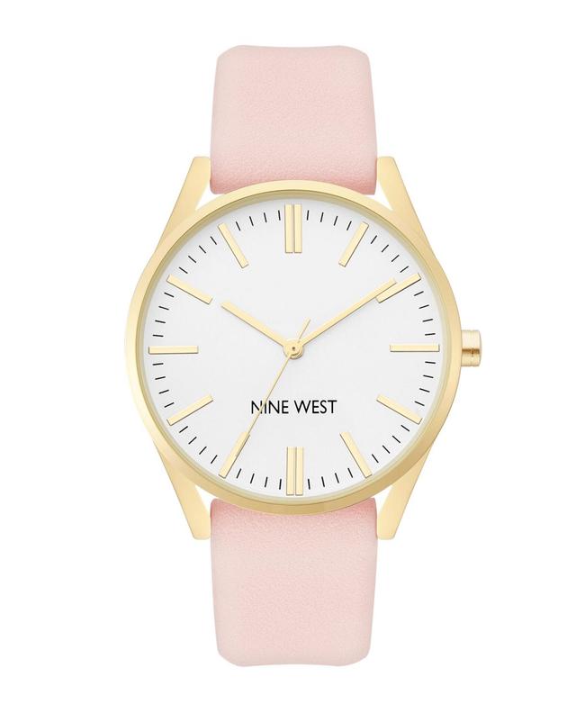 Nine West Womens Faux Leather Strap Watch Gold Tone Pink Product Image