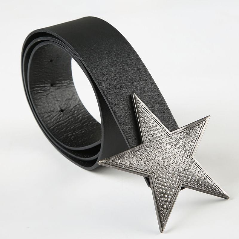 Star Rhinestone Faux Leather Belt Product Image