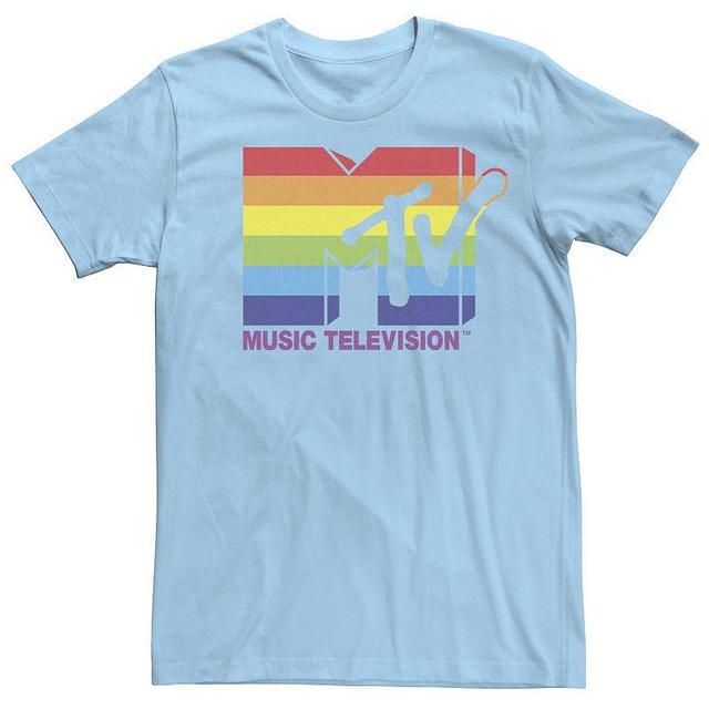 Mens MTV Rainbow Striped Logo Tee Light Blue Product Image