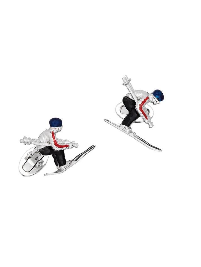 Men's Sterling Silver Enamel Moving Skier Cufflinks Product Image