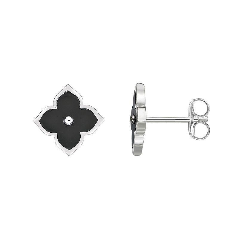 Gemminded Sterling Silver Black Onyx & Cubic Zirconia Flower Stud Earrings, Womens Product Image