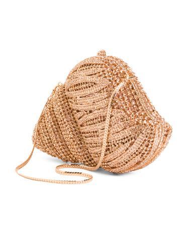 Crystal Embellished Shell Clutch for Women | Leather Product Image