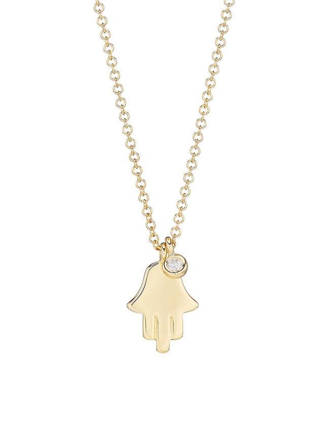 Womens 14K Yellow Gold & 0.02 TCW Diamond Hamsa Pendant Necklace Product Image