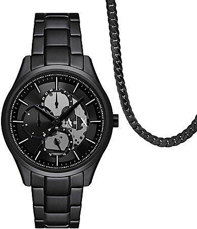 Armani Exchange Mens Dante Multifunction Black Tone Stainless Steel Bracelet Watch Set Product Image