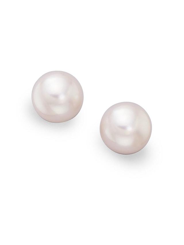 Womens 7MM White Cultured Akoya Pearl & 18K White Gold Stud Earrings Product Image