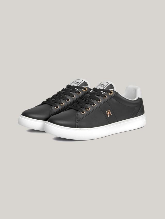 Tommy Hilfiger Women's Monogram Leather Cupsole Sneaker - Black - US 10 / EU 42 Product Image