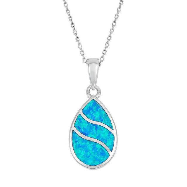 Lab-Created Blue Opal Sterling Silver Teardrop Pendant Necklace, Womens Product Image