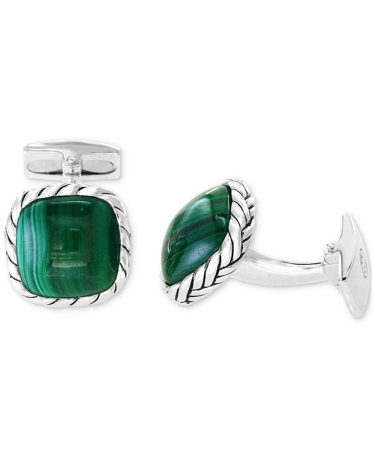 Effy Mens Malachite Rope Framed Cufflinks in Sterling Silver - Silver Product Image