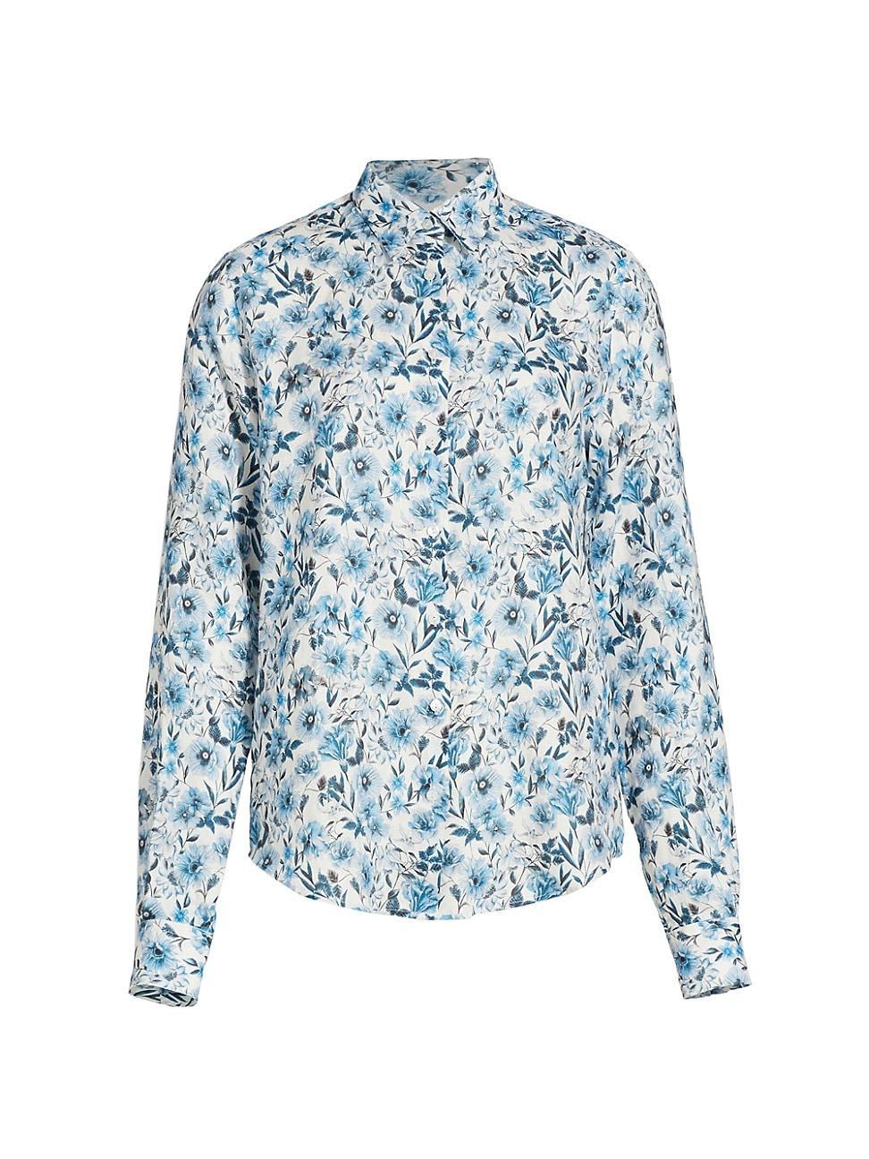 Womens COLLECTION Floral Linen Button-Front Shirt Product Image