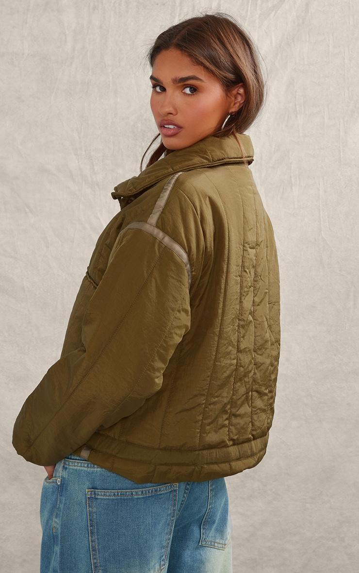 Khaki Quilted Padded Longline Jacket Product Image