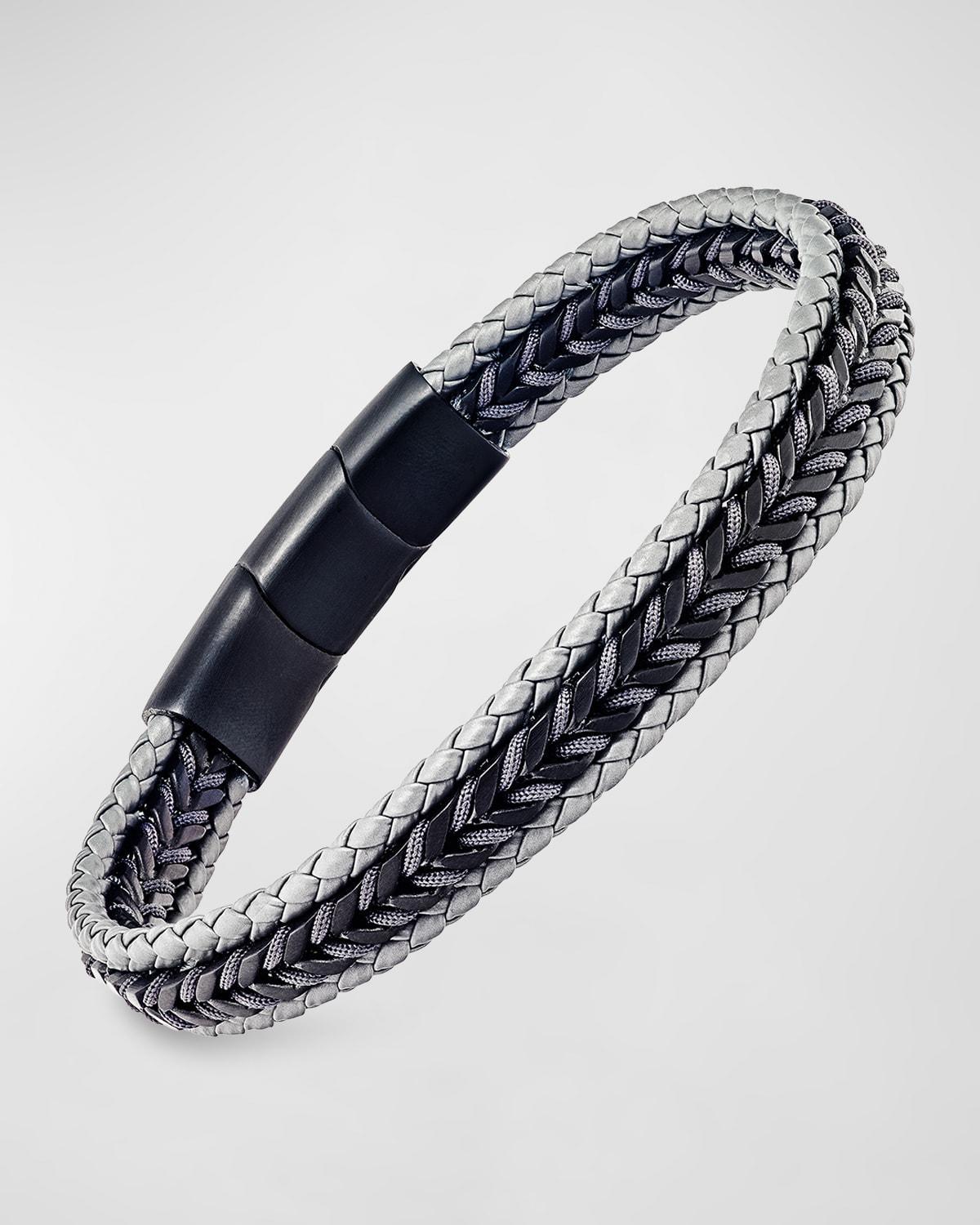 Mens Woven Leather and Stainless Steel Bracelet Product Image