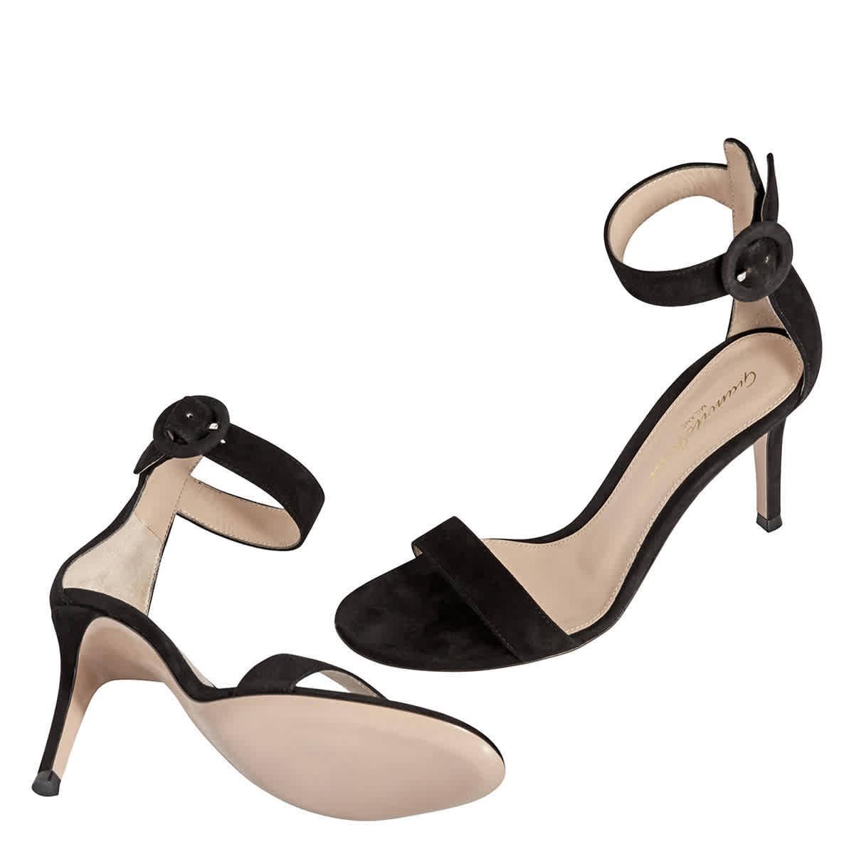 Gianvito Rossi - Portofino 85 Suede Sandals - Womens - Black Product Image