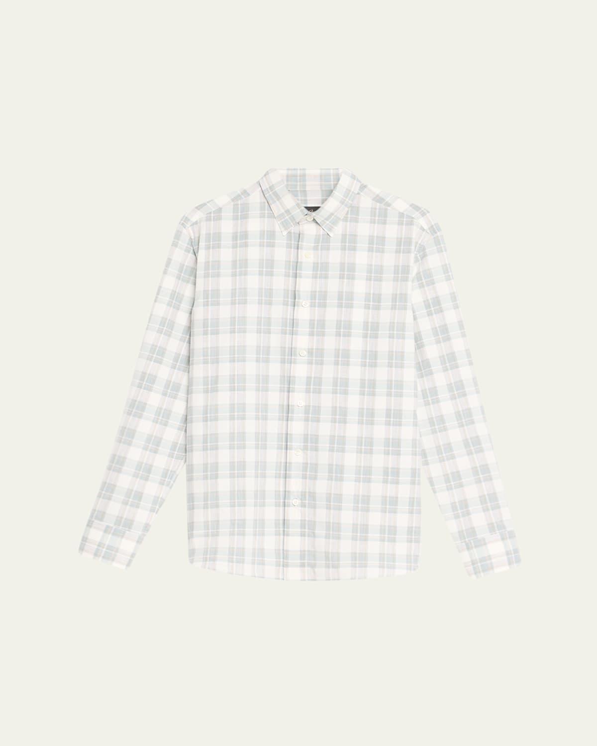 Mens Cotton-Linen Plaid Sport Shirt Product Image