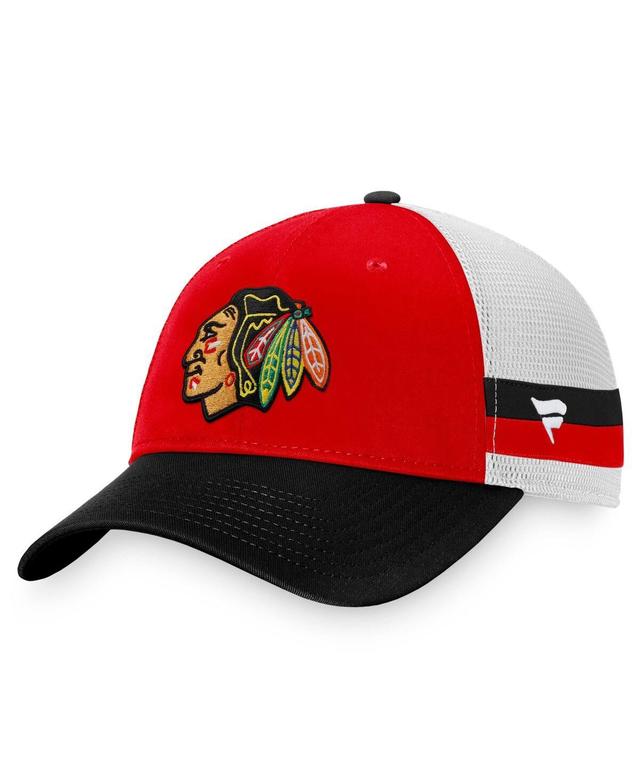 Mens Fanatics Red Chicago Blackhawks Breakaway Striped Trucker Snapback Hat - Red Product Image