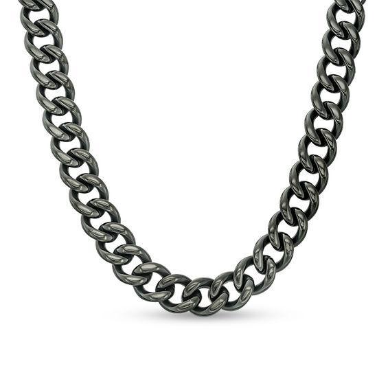 Men's 11.0mm Curb Chain Necklace in Stainless Steel with Black IP - 24" Product Image