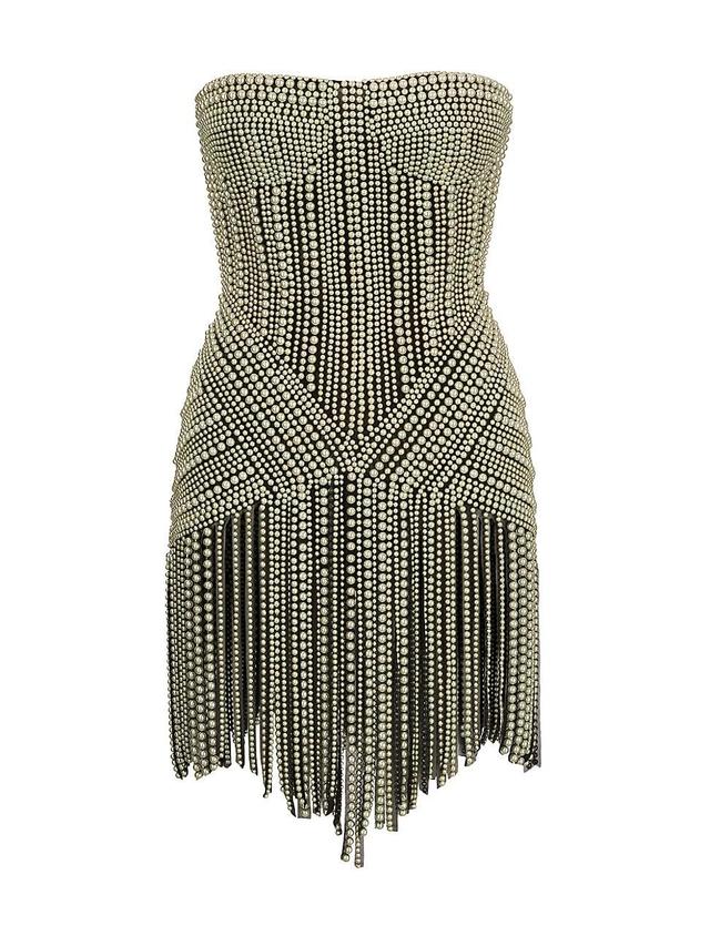 Womens Embroidered Faux Pearl Fringe Minidress Product Image