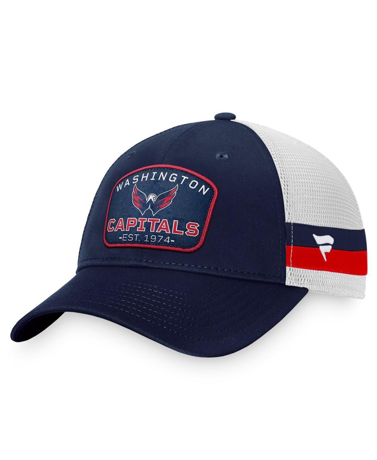 Mens Fanatics Branded /White Washington Capitals Fundamental Striped Trucker Adjustable Hat, Blue Product Image