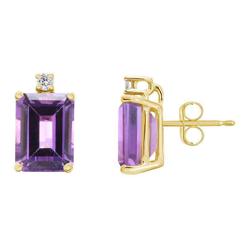 Belk & Co 14K Gold 8X6 Emerald Cut Amethyst Diamond Accent Earrings Product Image