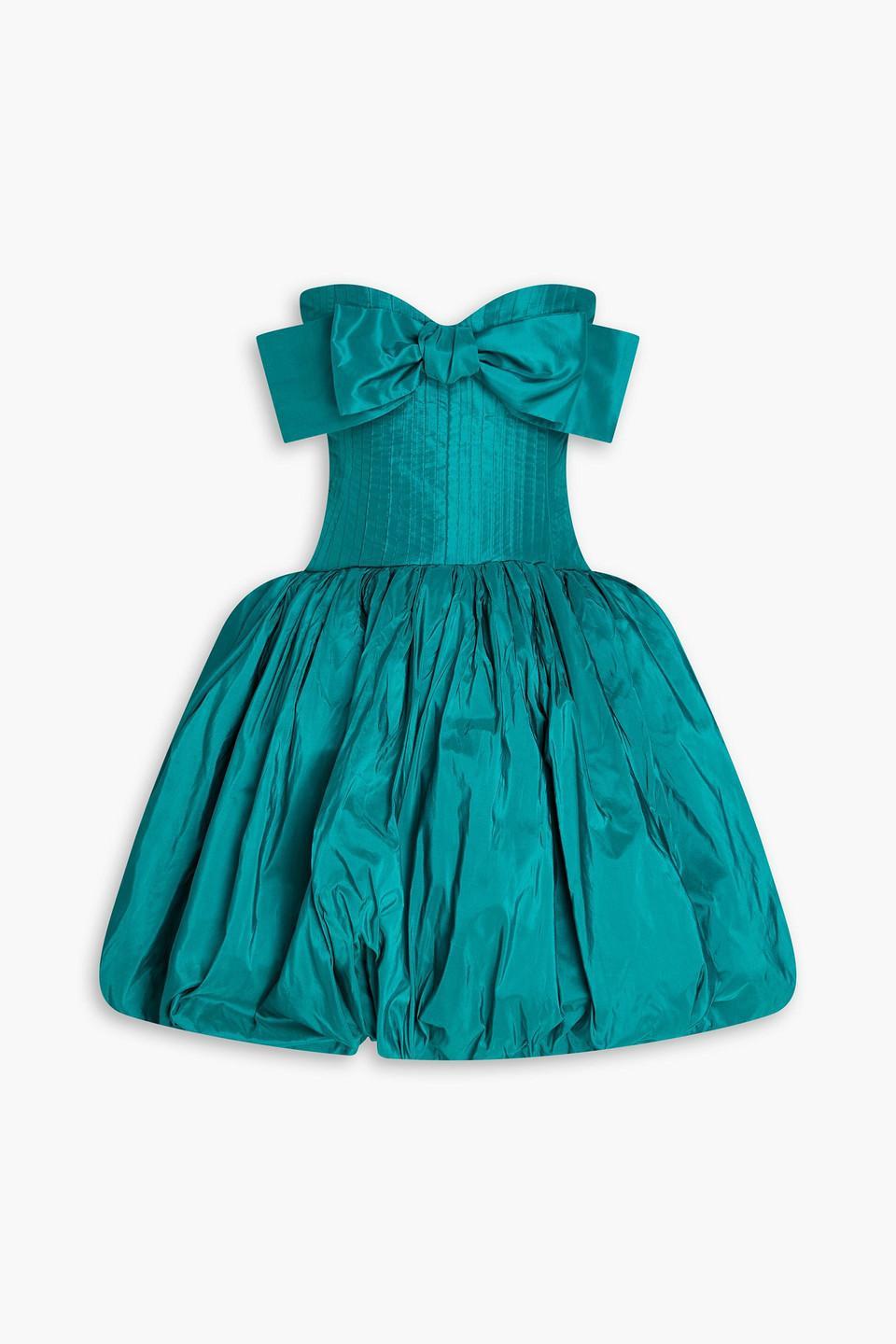 Strapless Bow-embellished Silk-taffeta Mini Dress In Teal Product Image