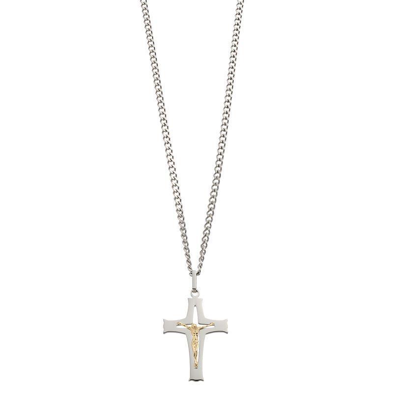 Kristen Kesho 14k Gold Jesus on Stainless Steel Cross Pendant Necklace, Mens Silver Product Image