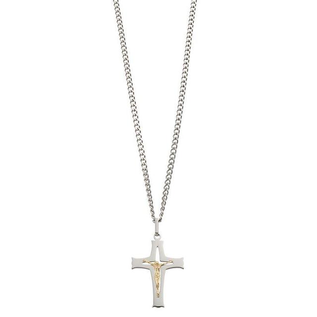 Kristen Kesho 14k Gold Jesus on Stainless Steel Cross Pendant Necklace, Mens Product Image