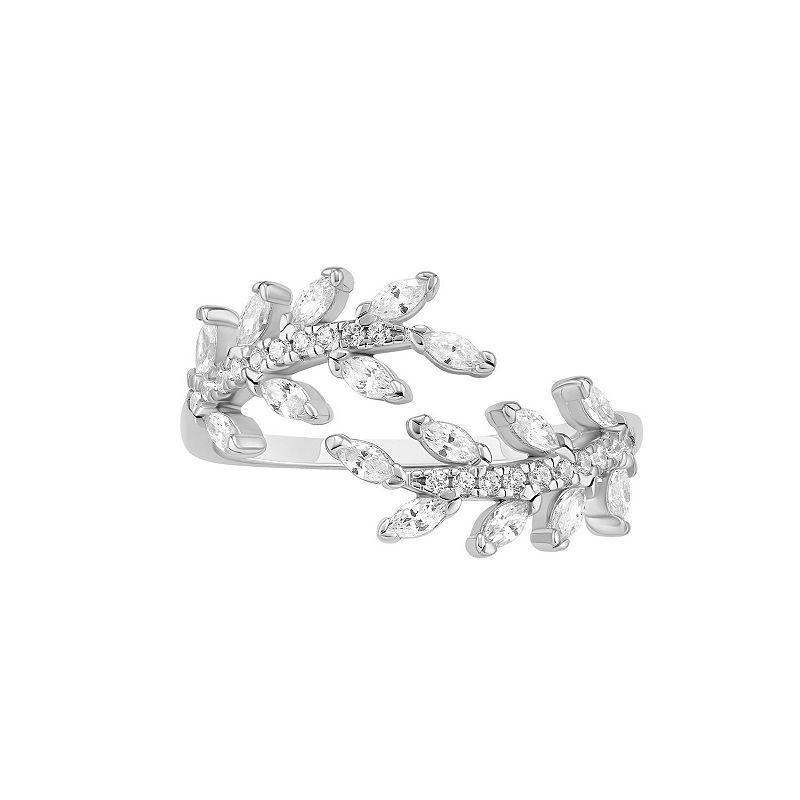 PRIMROSE Sterling Silver Marquise Cubic Zirconia Double Leaf Bypass Ring, Womens Product Image